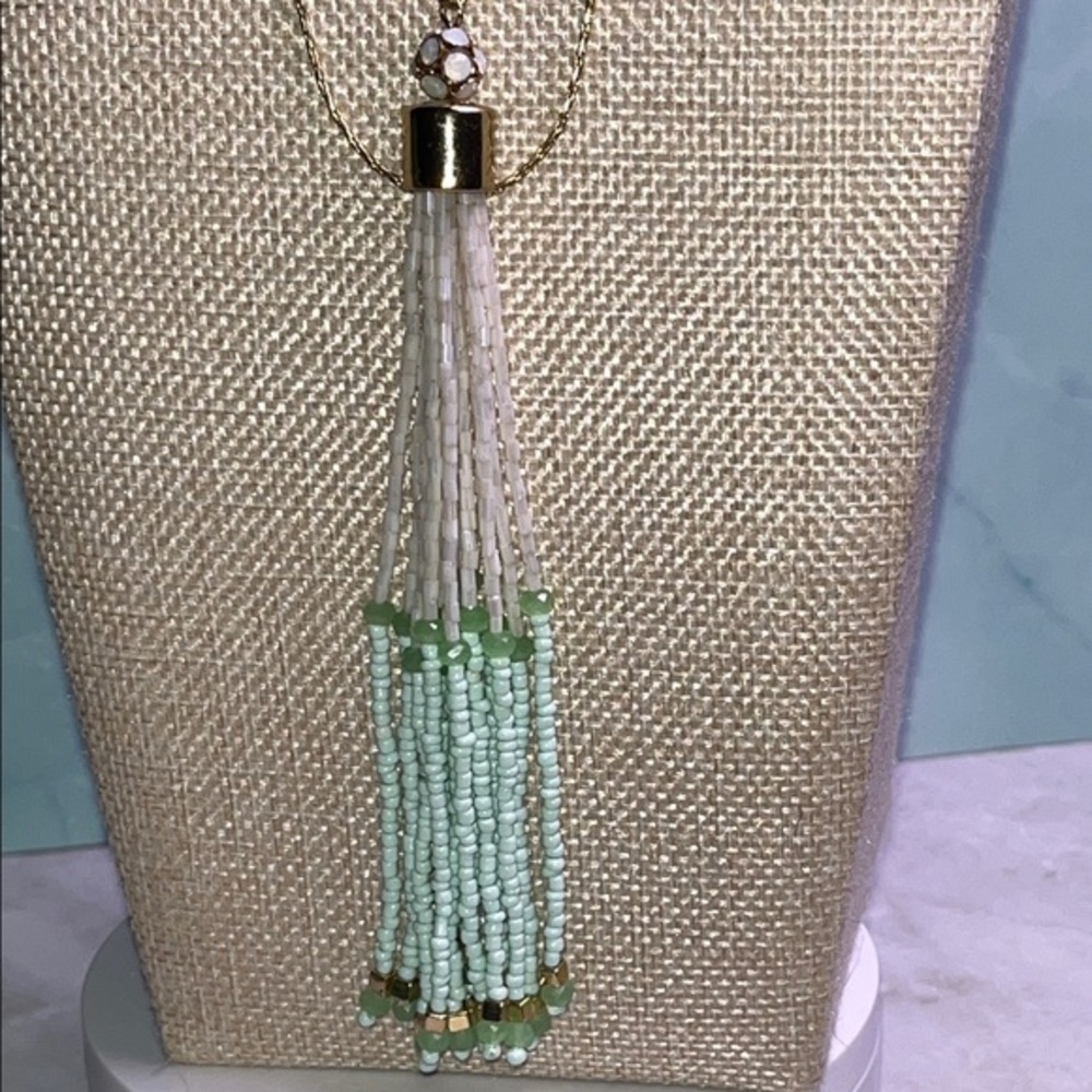 New York & Co Elegant Beaded Tassel Necklace